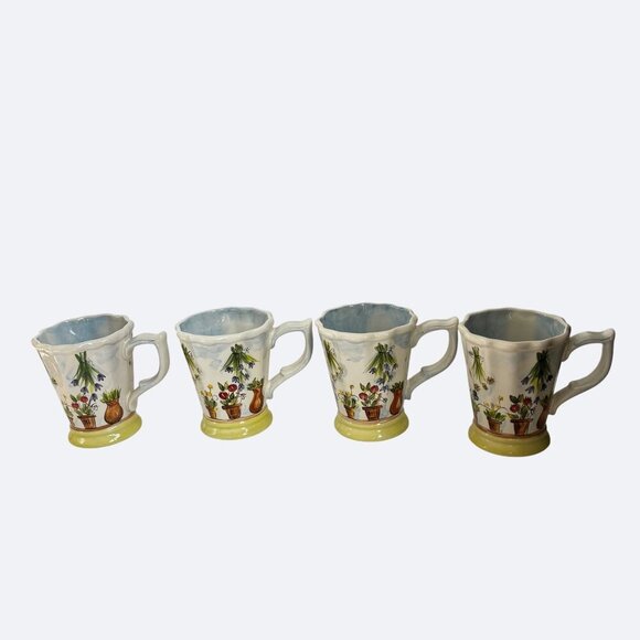Ma Maison Ceramic Mug Set 4 Floral Butterfly Hand Painted by Tabletops Unlimited - Picture 8 of 15